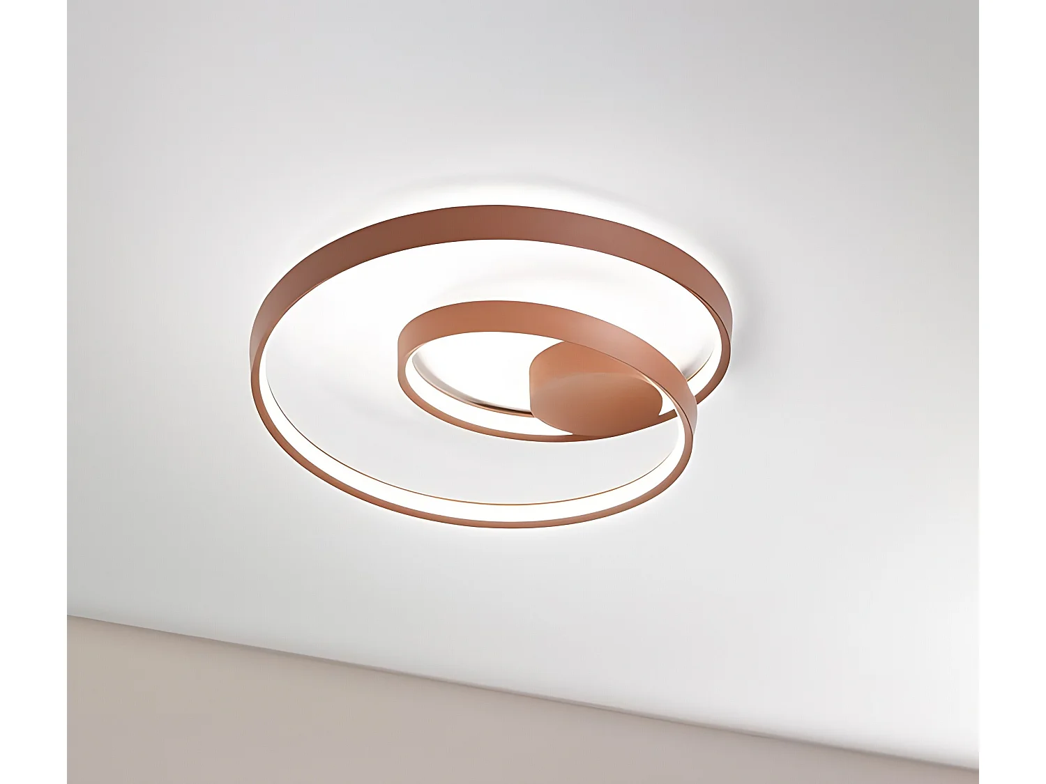 Plafonier LED 55W Circular em Metal Canela Mate - Diâmetro 60cm, CCT Regulável, Design Moderno para Iluminação de Interiores - Marca Perenz Oficial