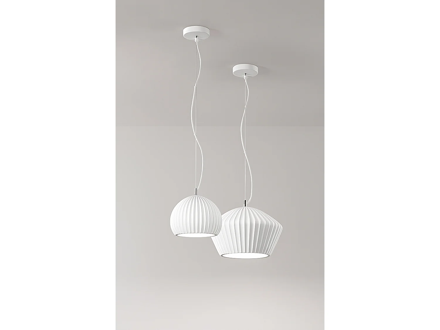 Candeeiro de Suspensão em Gesso Plissado e Metal Branco, Design Moderno e Ajustável, 1x E27 40W, Diâmetro 34,5 cm, Branco Mate - Marca Perenz