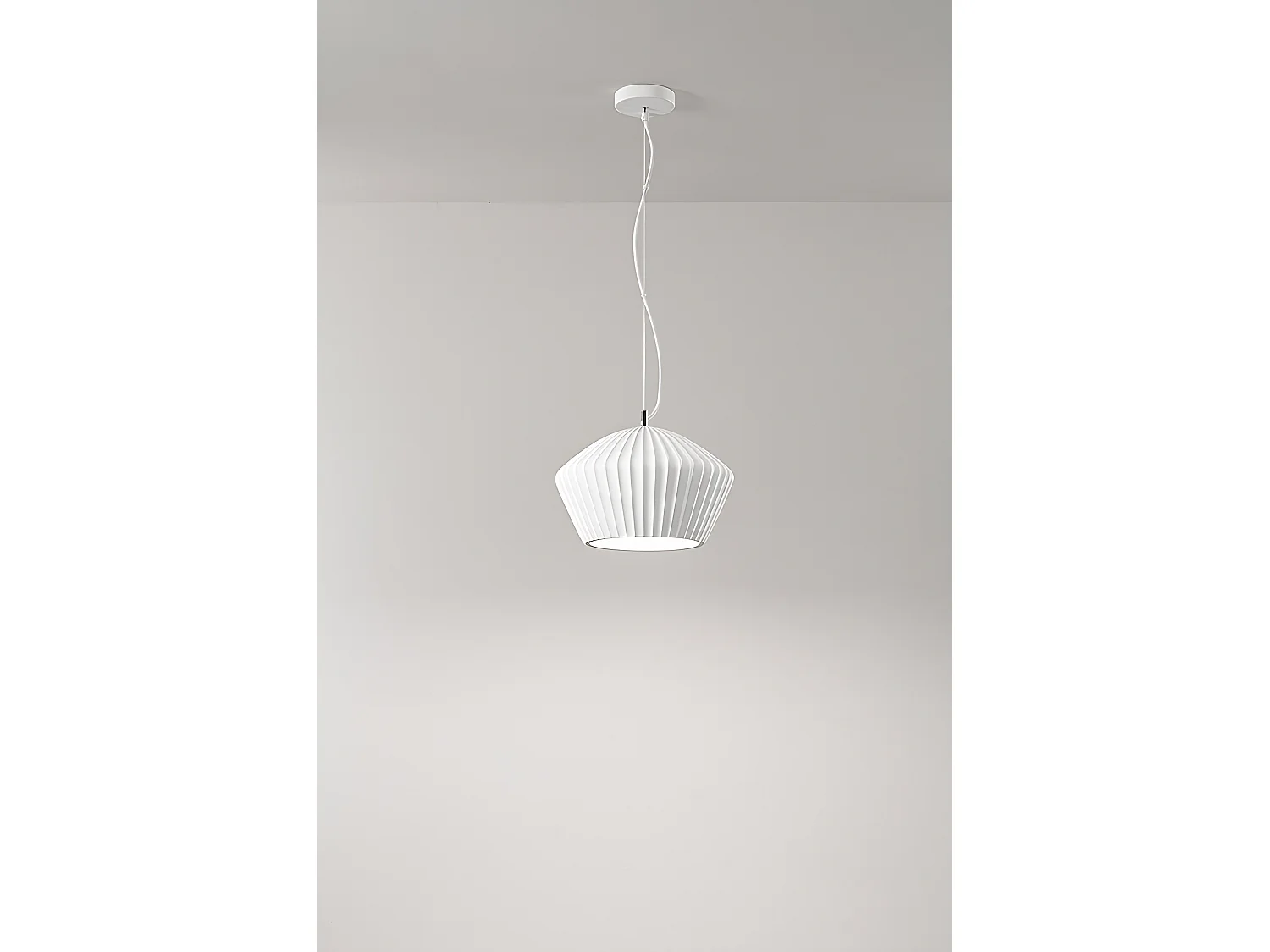 Candeeiro de Suspensão em Gesso Plissado e Metal Branco, Design Moderno e Ajustável, 1x E27 40W, Diâmetro 34,5 cm, Branco Mate - Marca Perenz