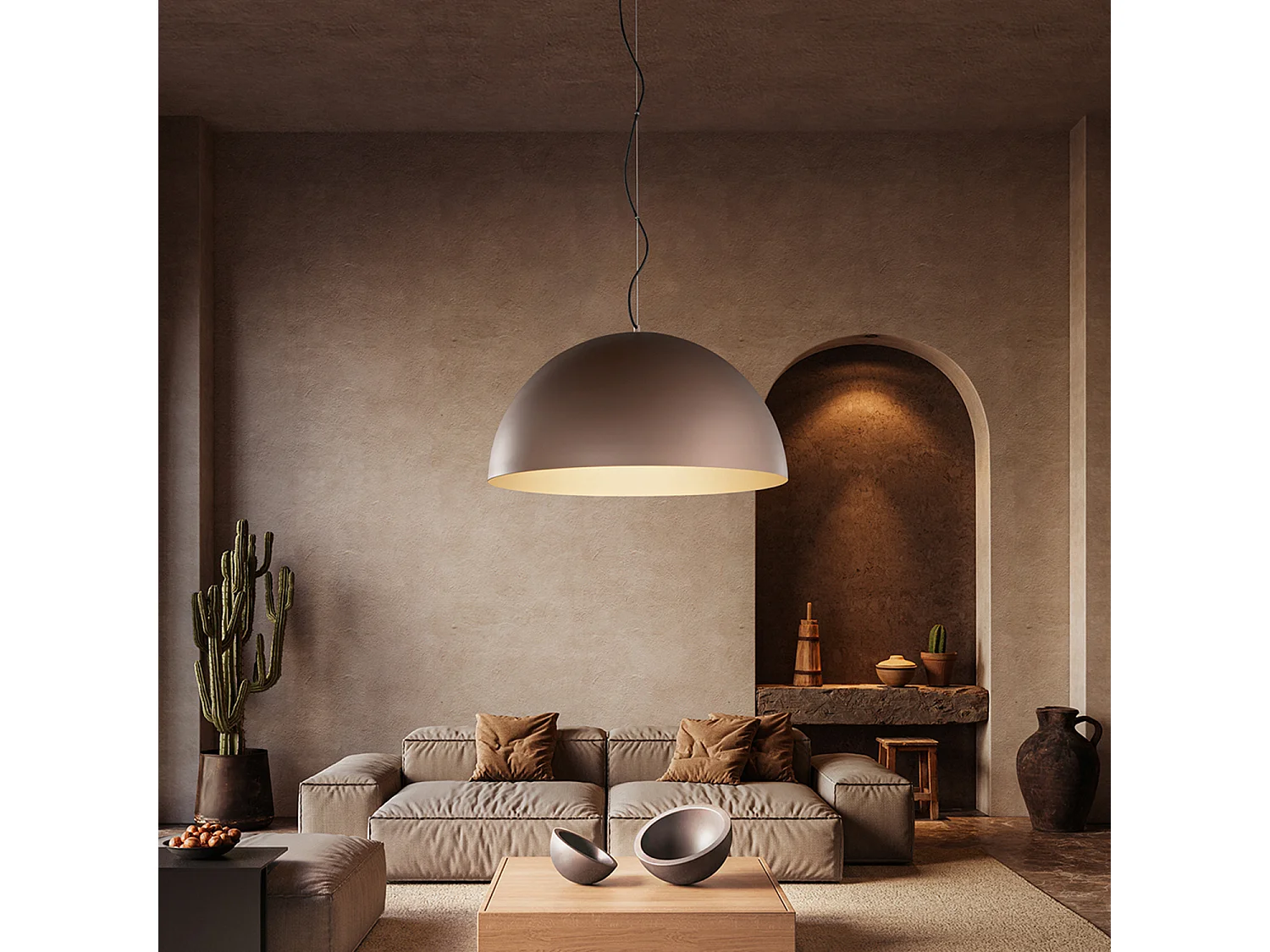 10S48562 Metalen hanglamp, metallic bruin en mat goud, stalen structuur, modern design plafondlamp - Perenz