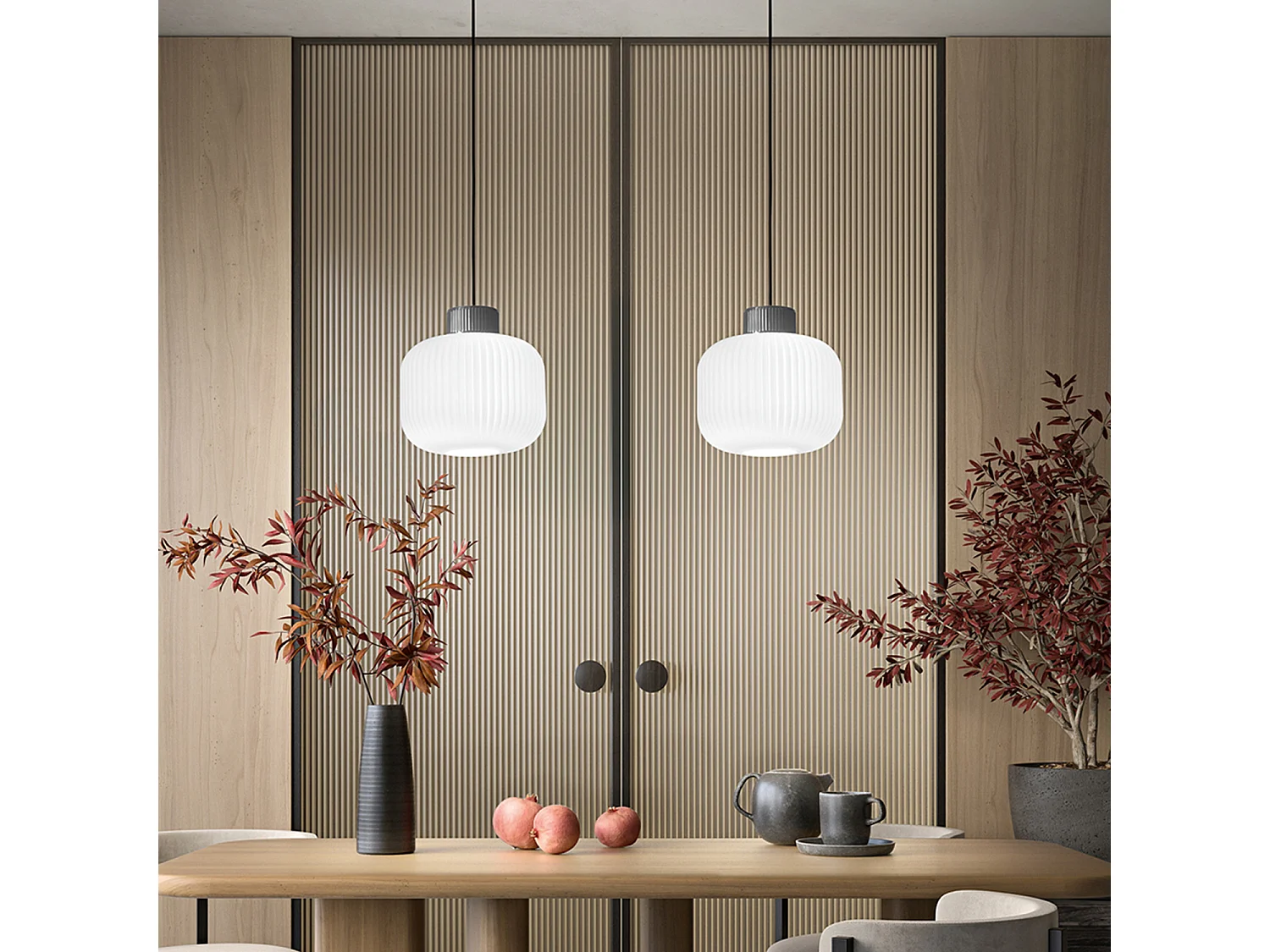 Hanglamp van keramiek en geblazen glas, wit geplooid ontwerp, E27 fitting, in hoogte verstelbaar, diameter 25 cm, klasse I, IP20 - Perenz