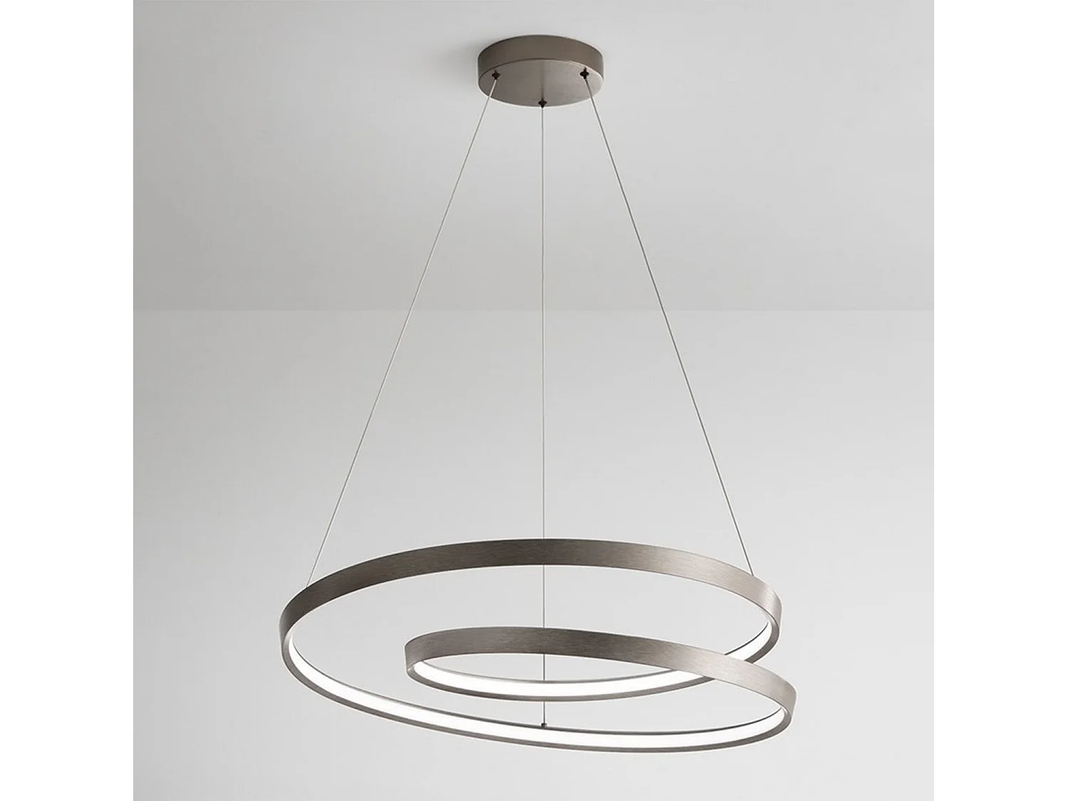 Candeeiro Suspenso LED 55W Circular CCT Regulável, Estrutura em Metal Cinza Escovado, Altura Ajustável, Design Moderno e Elegante da Perenz
