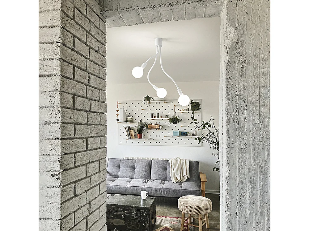 Plafonier em borracha série 6678 cor Branco, diâmetro 39 cm, altura 81 cm, casquilho 3xE27 máx 60W, design moderno e elegante da marca Perenz.