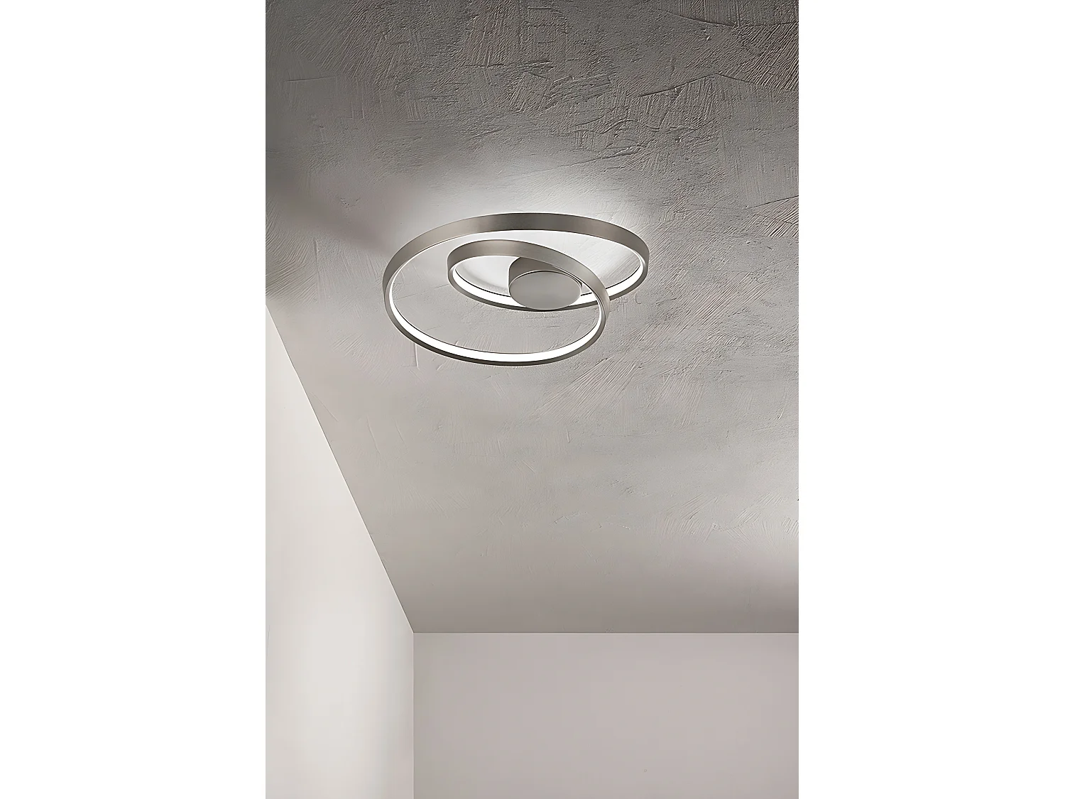 Rund LED loftlampe 55 W lavet af gråt børstet metal, Ø60 cm, dæmpbar CCT, moderne design - Perenz