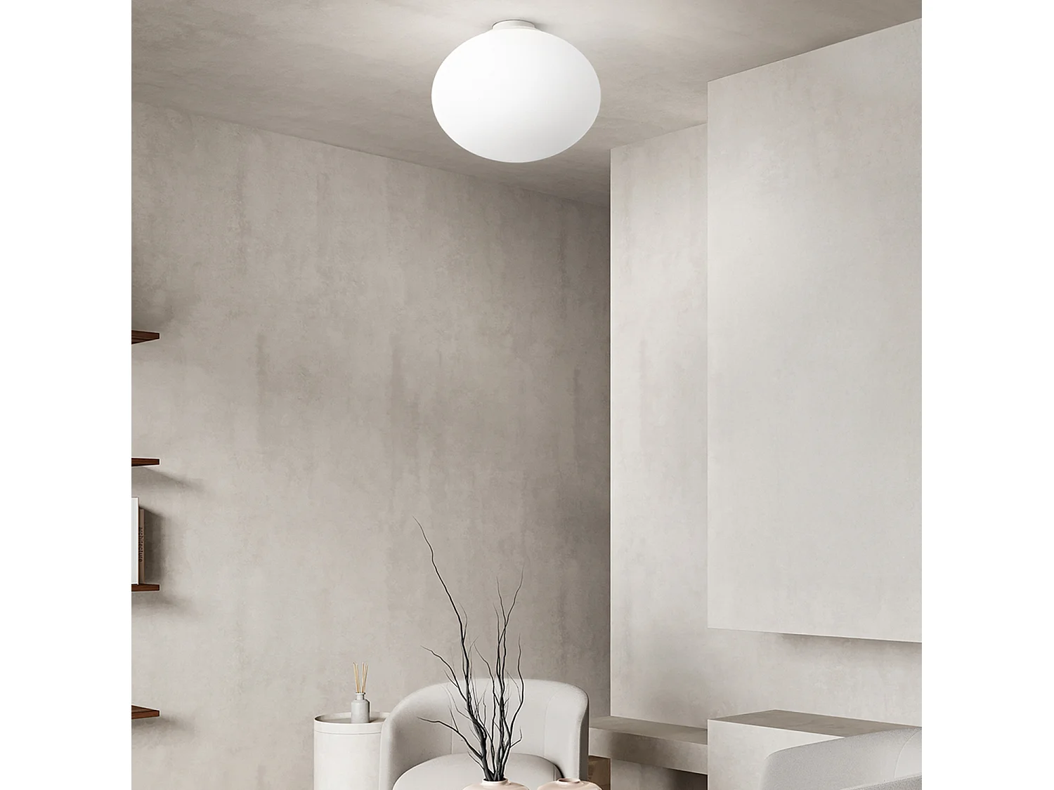 Plafondlamp 10S48542 B van satijnwit geblazen glas, gelakte metalen structuur, 2 x E27 fitting (max. 60W), diameter 40 cm - Perenz