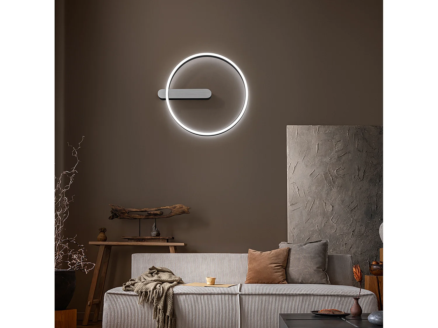 Runde LED-Deckenleuchte aus gebürstetem grauem Metall, 52 W, CCT 3000-6000 K, Ø57,5 cm, IP20 - Perenz