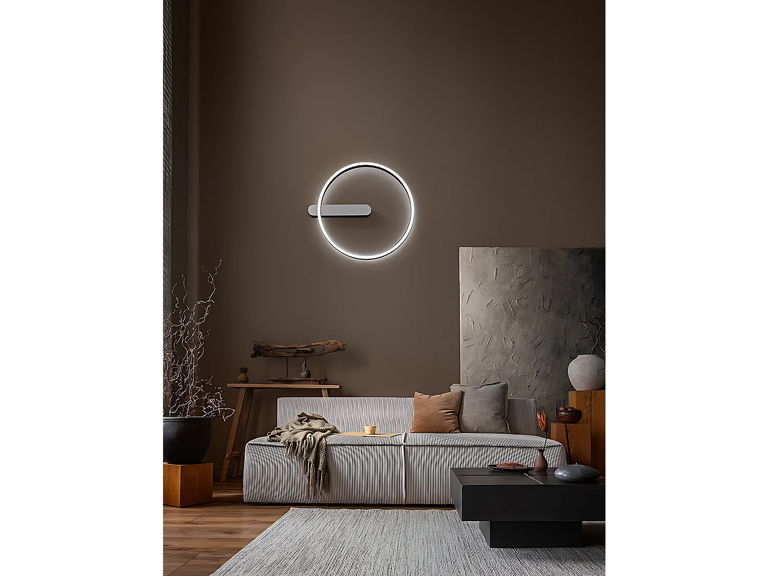 Ronde LED-plafondlamp in geborsteld grijs metaal, 52W, selecteerbare kleurtemperatuur 3000K-4000K-6000K, diameter 57,5 ​​cm, IP20 - Perenz