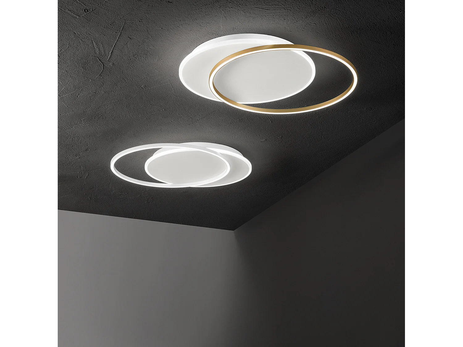 Plafoniera Moderna Orbita Metallo Bianco Oro Led 60W 3000K Dimmerabile Ip20