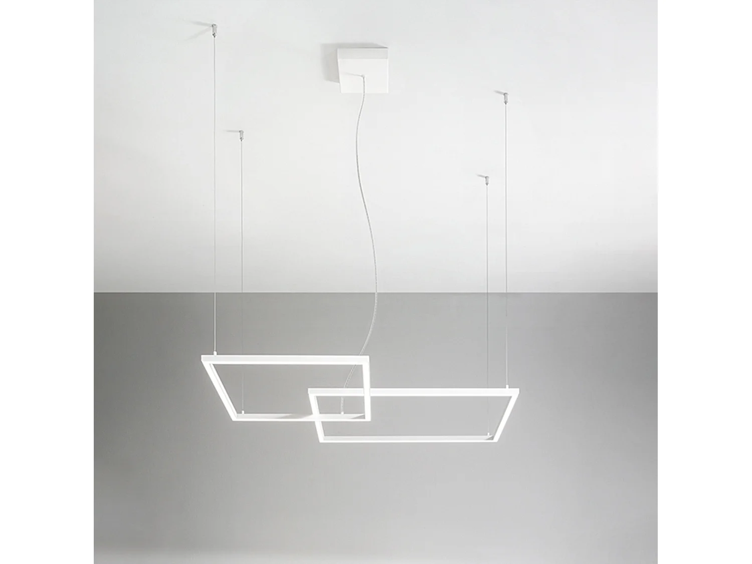 Suspensão LED moderna 64W alumínio branco mate, design geométrico, seletor CCT integrado, temperatura luz 3000K-6000K - Perenz Lighting Portugal