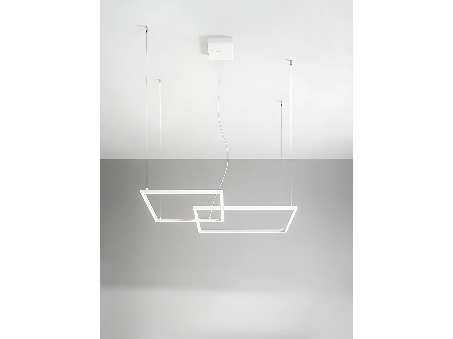 Suspensão LED moderna 64W alumínio branco mate, design geométrico, seletor CCT integrado, temperatura luz 3000K-6000K - Perenz Lighting Portugal