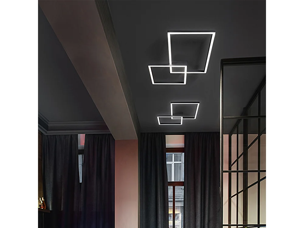 Plafoniera Moderna Cross Alluminio Nero Opaco Led 45W Dimmerabile Ip20