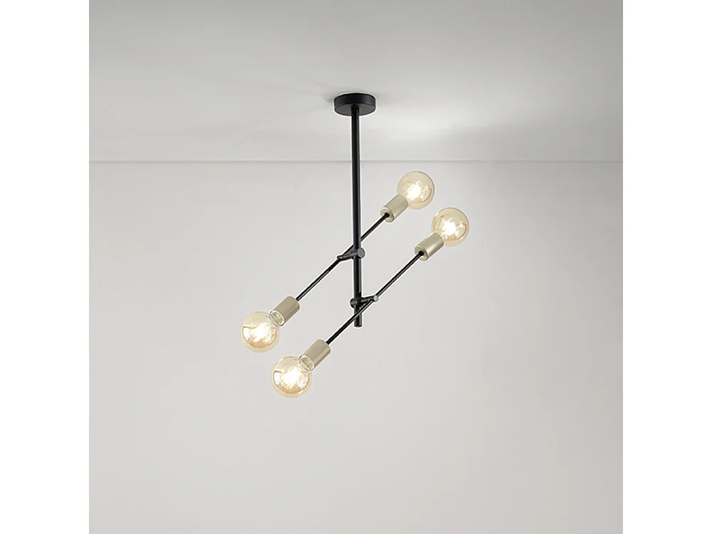 Plafoniera Industrial-Minimal-Nordico Vector Metallo Nero 4 Luci E27