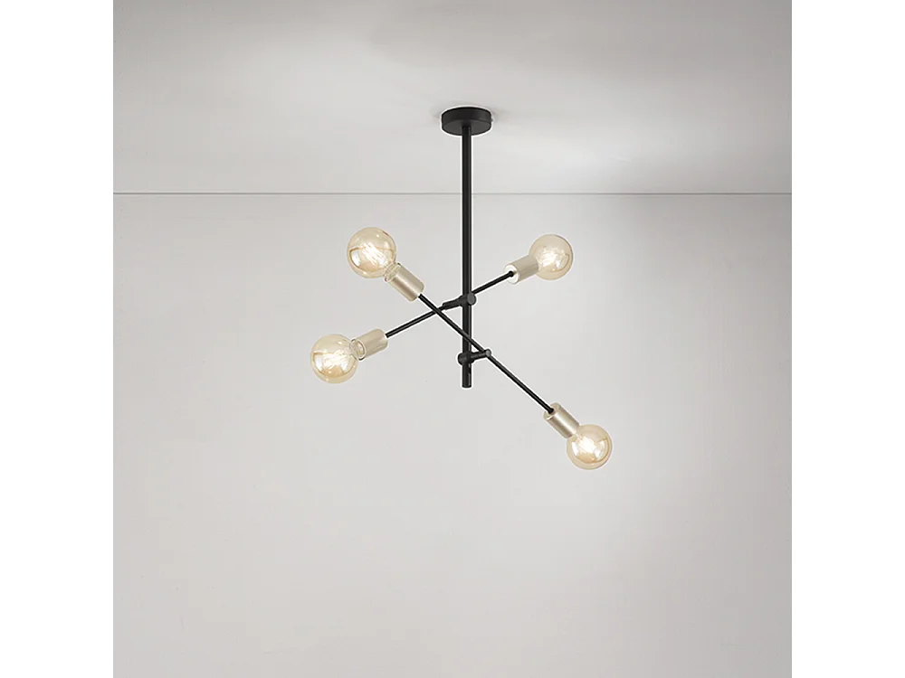 Plafoniera Industrial-Minimal-Nordico Vector Metallo Nero 4 Luci E27
