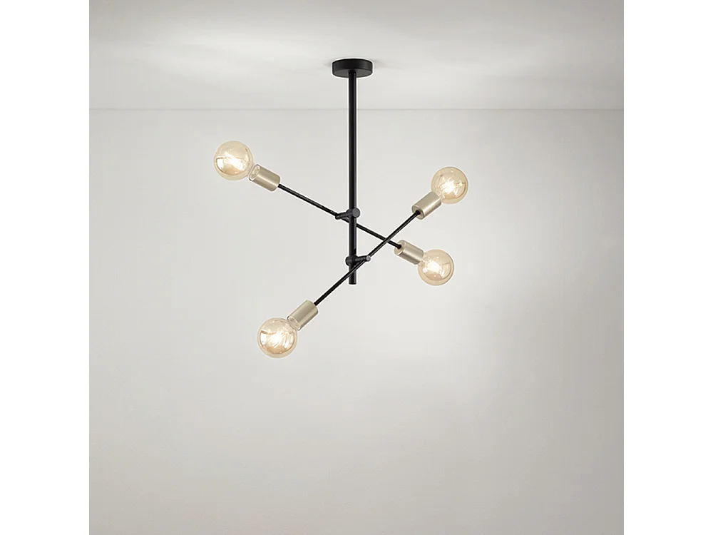 Plafoniera Industrial-Minimal-Nordico Vector Metallo Nero 4 Luci E27