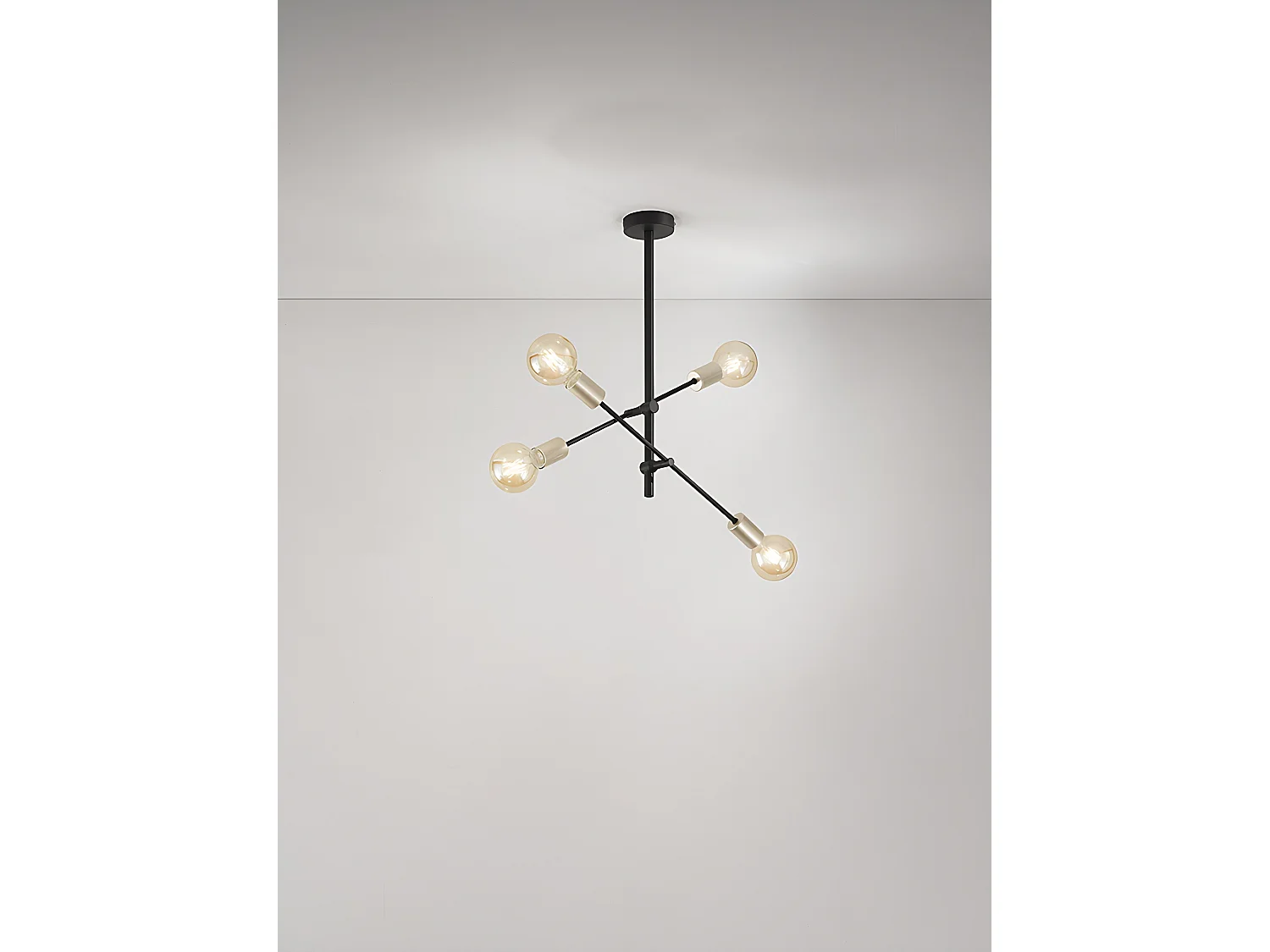 Plafondeira em Metal Preto, 4 Luzes E27 Máx 40W, Diâmetro 42 cm, Altura 75,5 cm, Design Moderno e Elegante para Interiores de Alta Qualidade - Perenz
