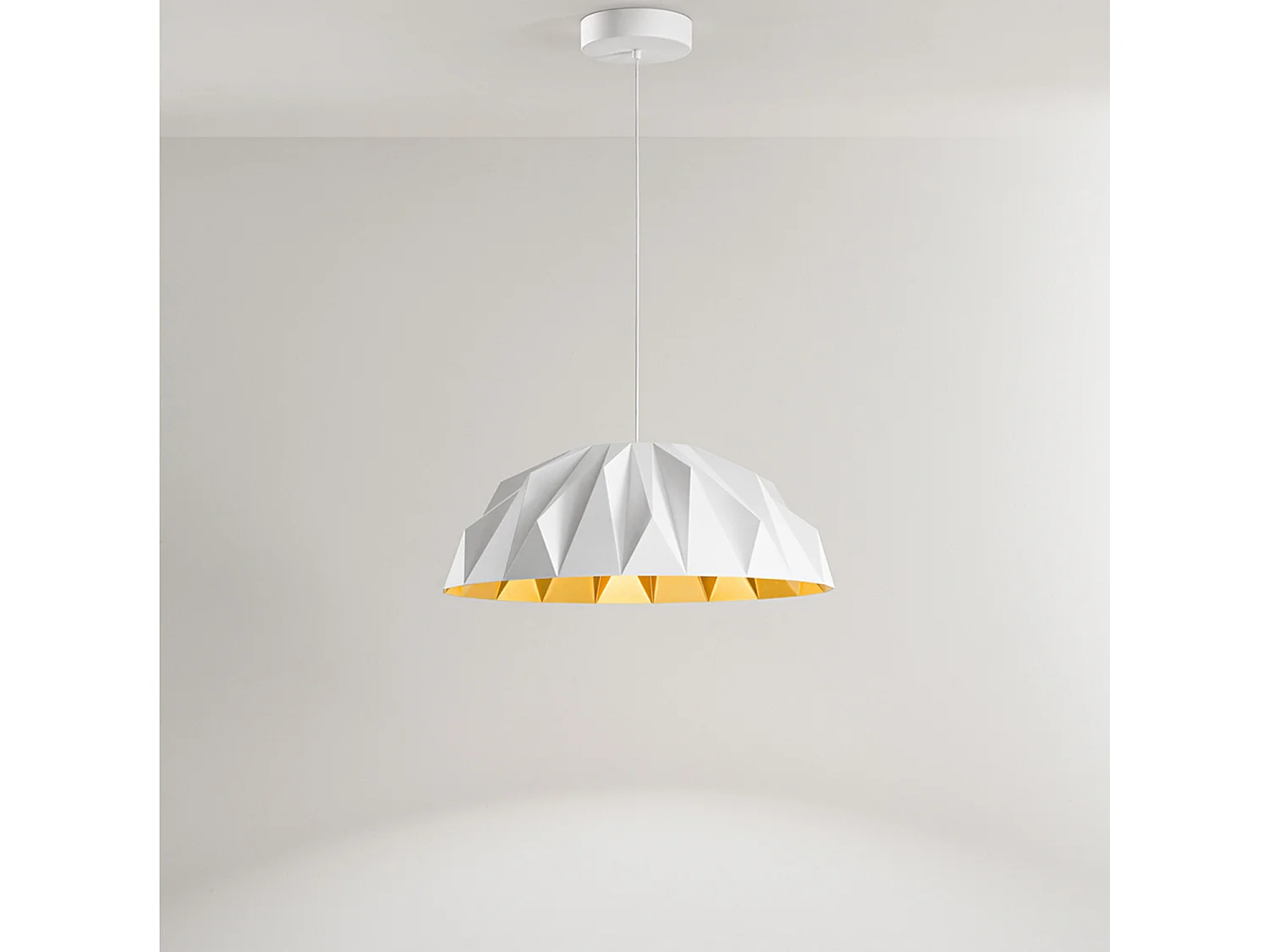 Candeeiro Suspenso LED Design Moderno Estrutura em Metal e Acrílico Bicolor Branco Mate e Ouro Mate, 20W 3000K - Perenz Iluminação de Interior