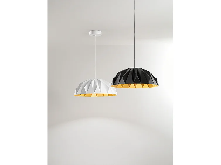 Candeeiro Suspenso LED Design Moderno Estrutura em Metal e Acrílico Bicolor Branco Mate e Ouro Mate, 20W 3000K - Perenz Iluminação de Interior