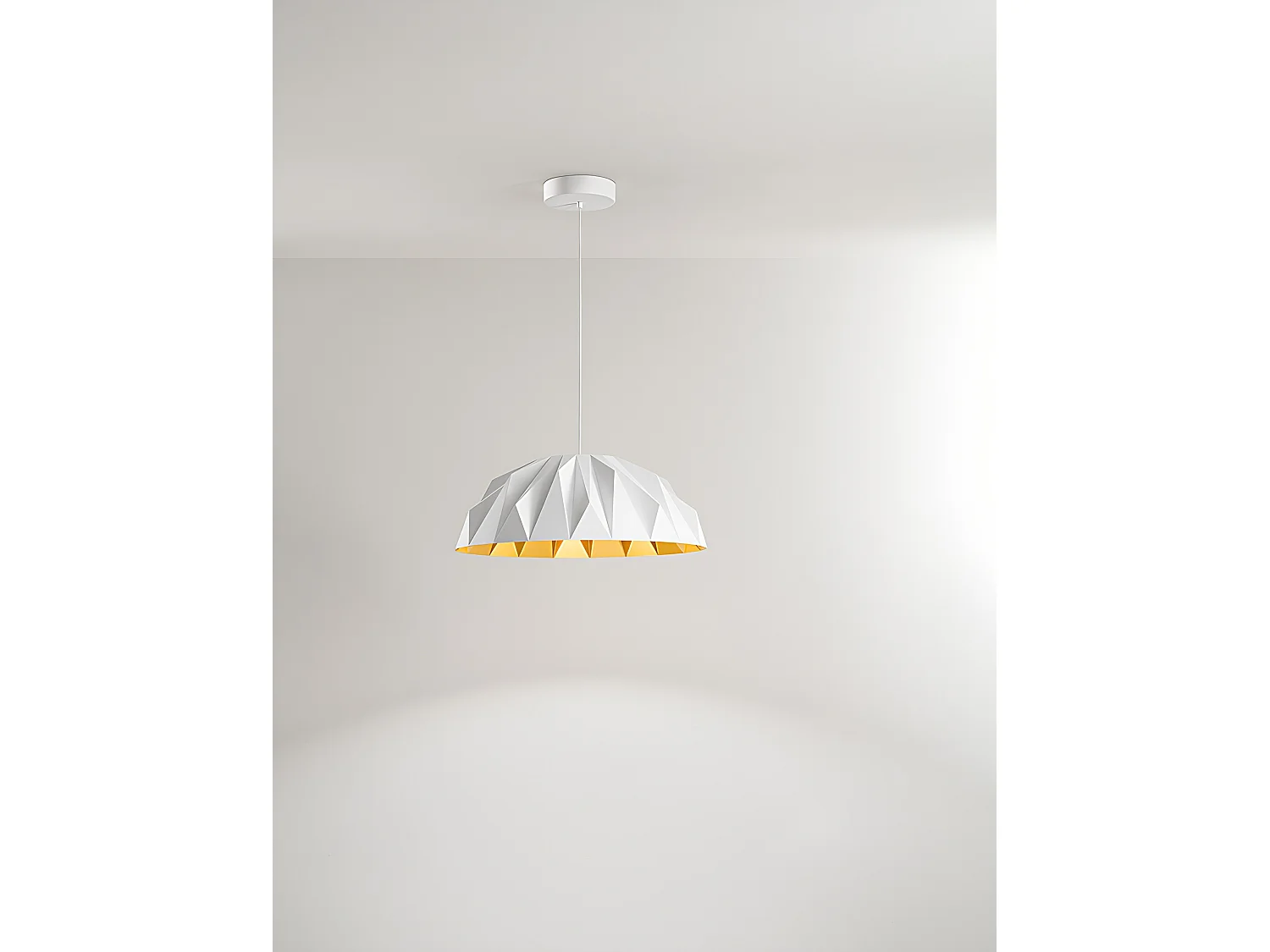 Moderne LED-pendellampe, metal- og akrylkonstruktion, tofarvet mat hvid og mat guld, 20 W, 3000 K - Perenz