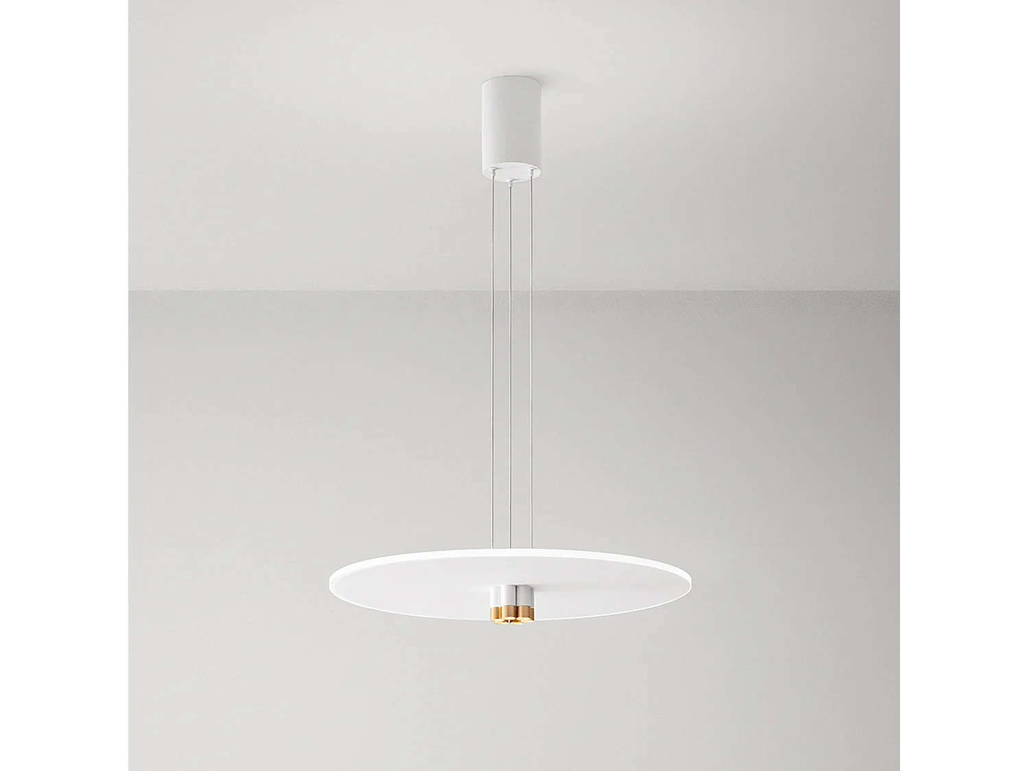 Lâmpada de Suspensão LED 50W Design Moderno Metal Branco Mate e Ouro Escovado, Difusor Acetinado, Regulável, Diâmetro 70 cm - Perenz, Portugal