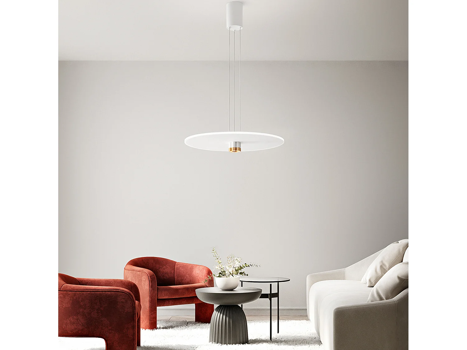 Lâmpada de Suspensão LED 50W Design Moderno Metal Branco Mate e Ouro Escovado, Difusor Acetinado, Regulável, Diâmetro 70 cm - Perenz, Portugal