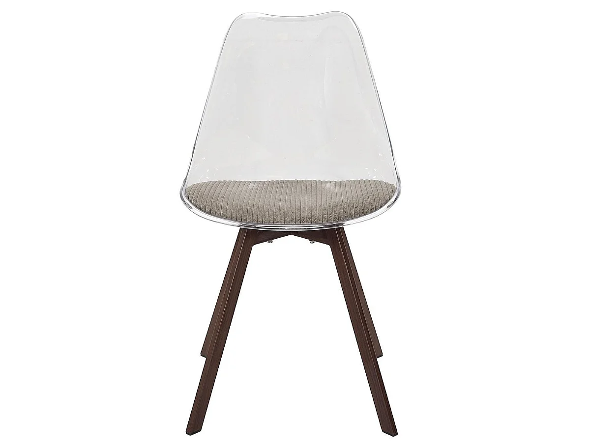 Lot de 6 chaises coque transparente coussin assise en velours côtelé taupe - MOARY