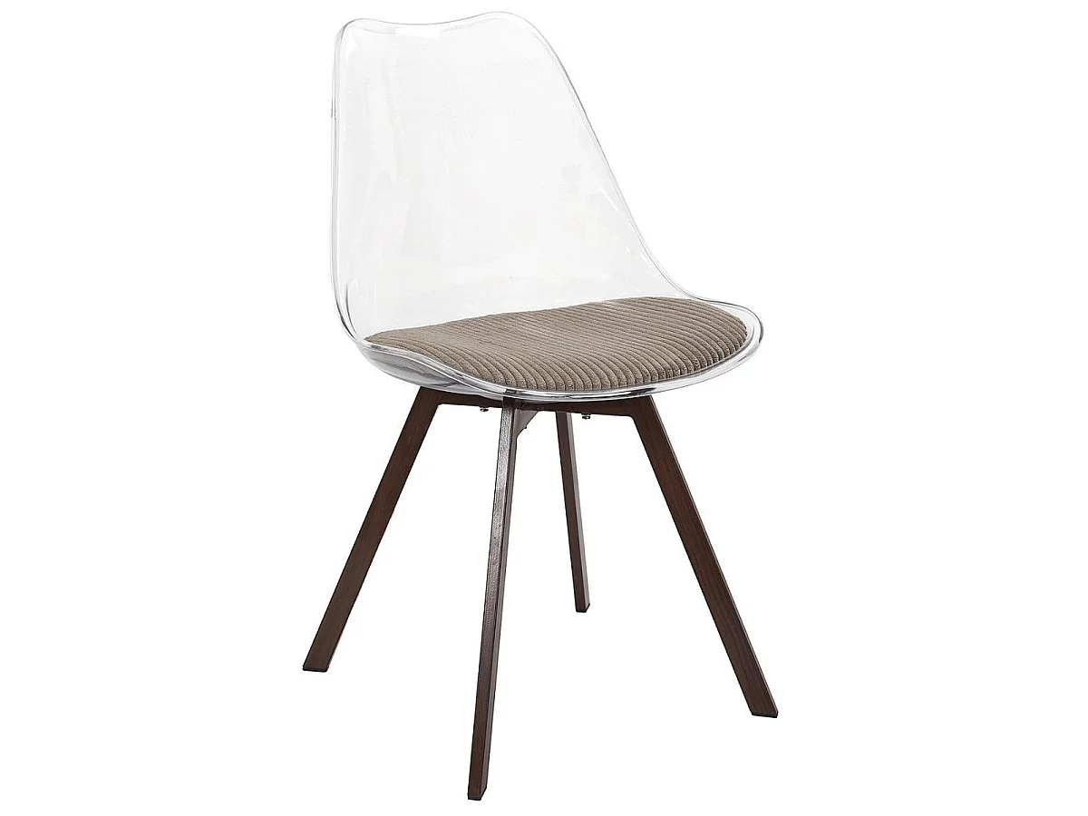 Lot de 4 chaises coque transparente coussin assise en velours côtelé taupe - MOARY