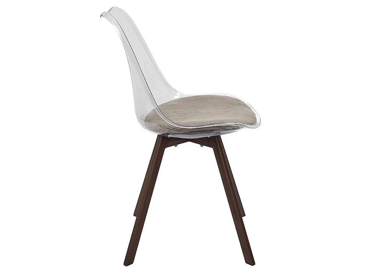 Lot de 4 chaises coque transparente coussin assise en velours côtelé taupe - MOARY