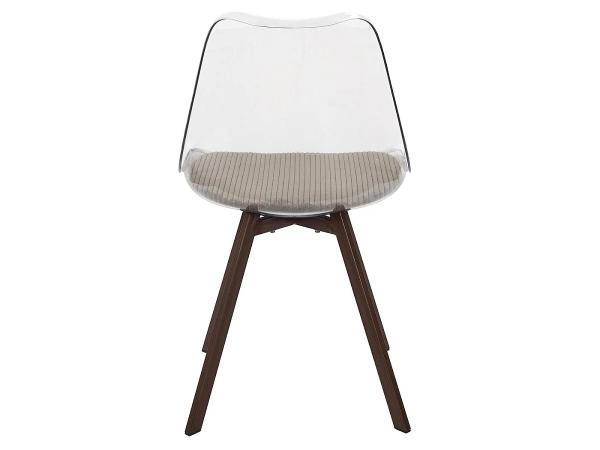 Lot de 4 chaises coque transparente coussin assise en velours côtelé taupe - MOARY