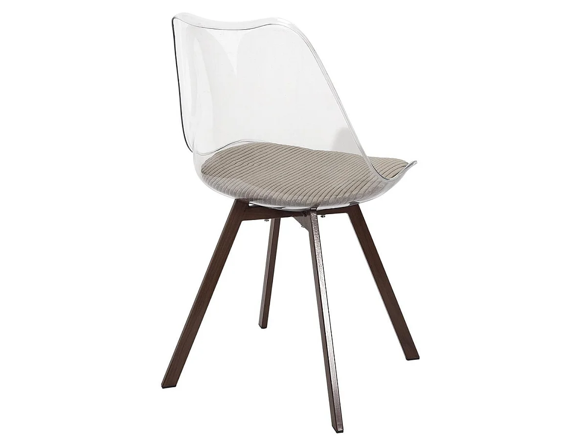 Lot de 4 chaises coque transparente coussin assise en velours côtelé taupe - MOARY