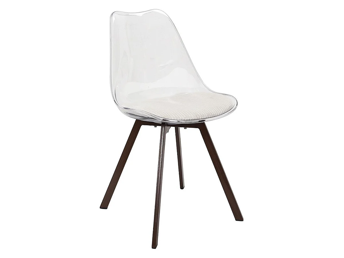 Lot de 6 chaises coque transparente coussin assise en velours côtelé crème - MOARY