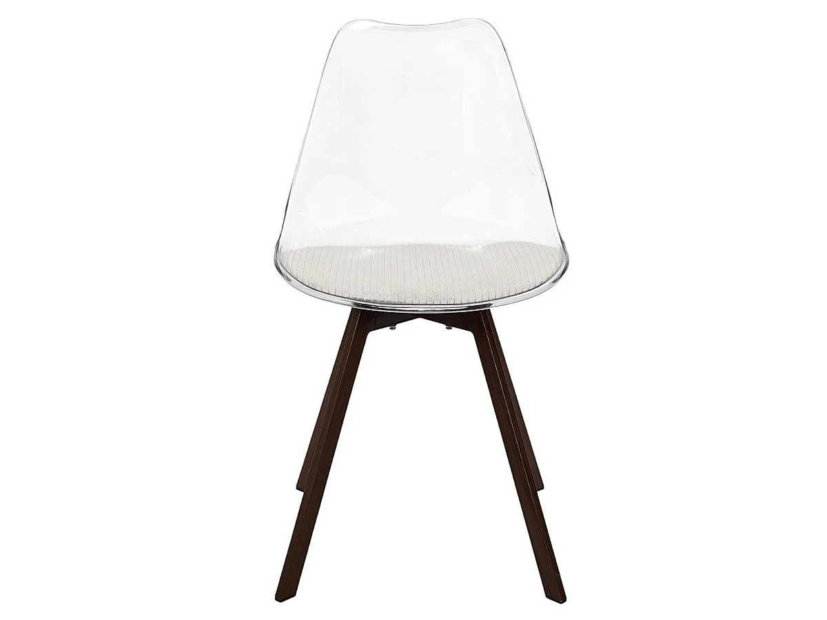Lot de 6 chaises coque transparente coussin assise en velours côtelé crème - MOARY