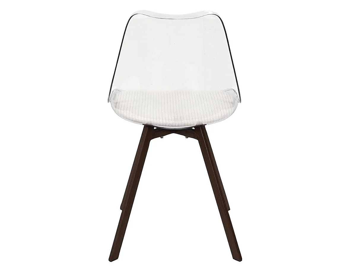 Lot de 6 chaises coque transparente coussin assise en velours côtelé crème - MOARY