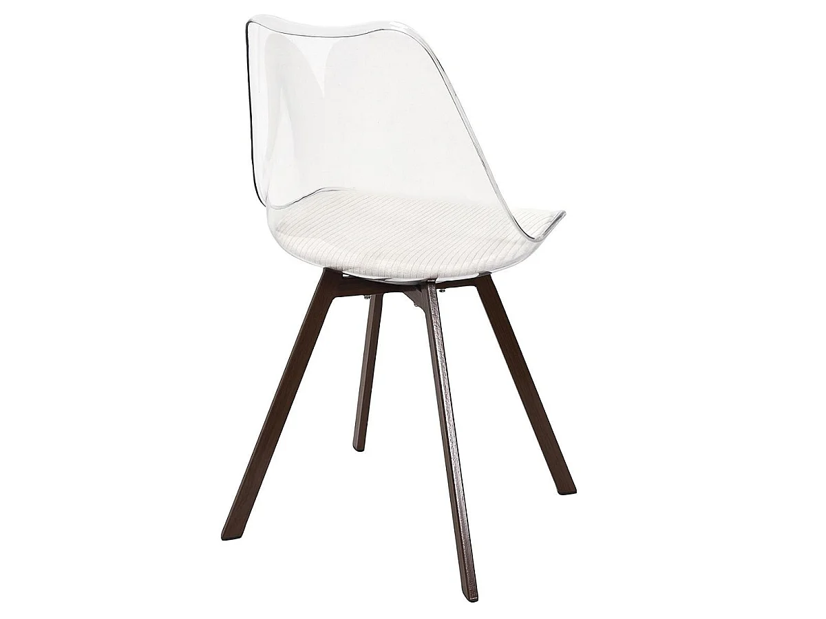 Lot de 4 chaises coque transparente coussin assise en velours côtelé crème - MOARY