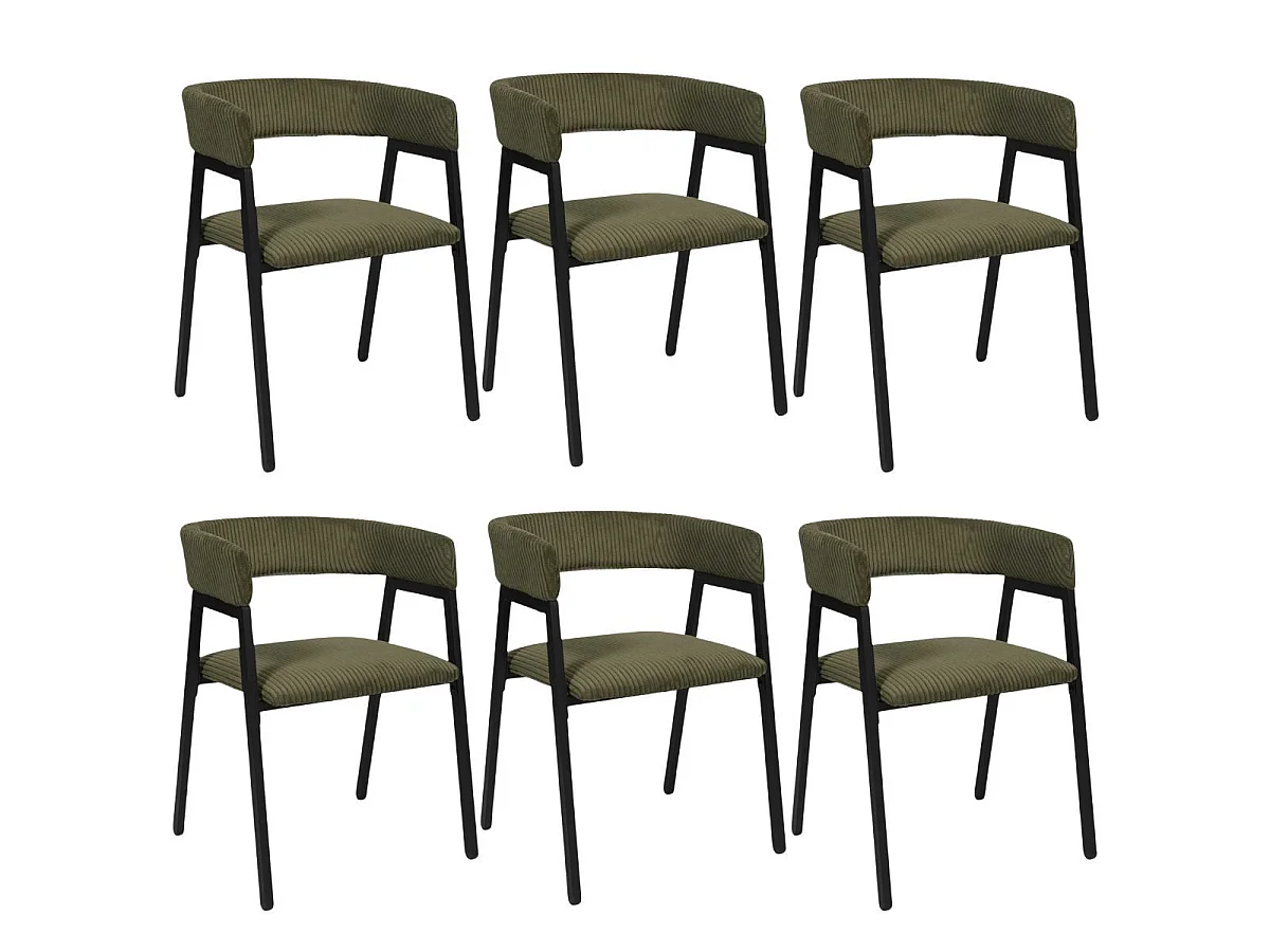 Lot de 6 fauteuils de table design en métal et velours côtelé coloris vert - AMORY