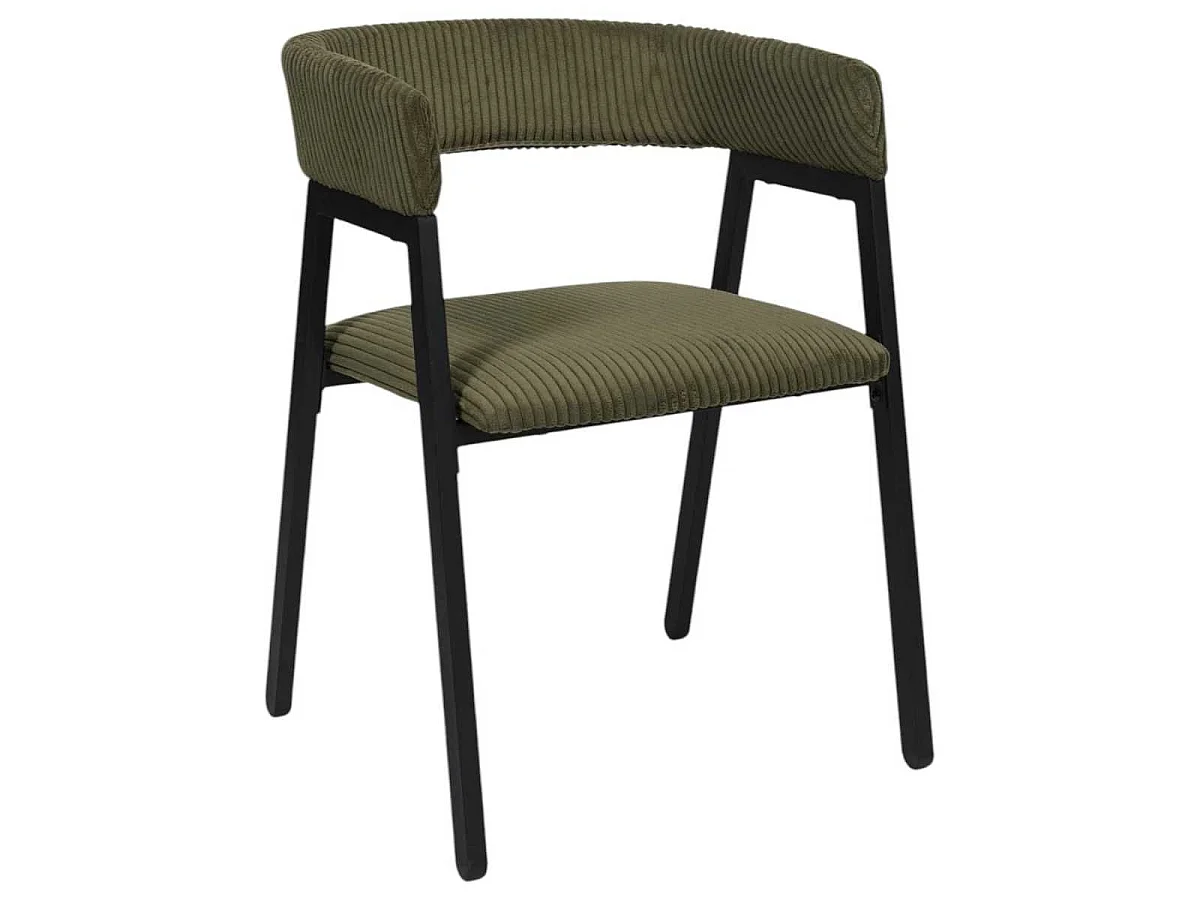 Lot de 6 fauteuils de table design en métal et velours côtelé coloris vert - AMORY