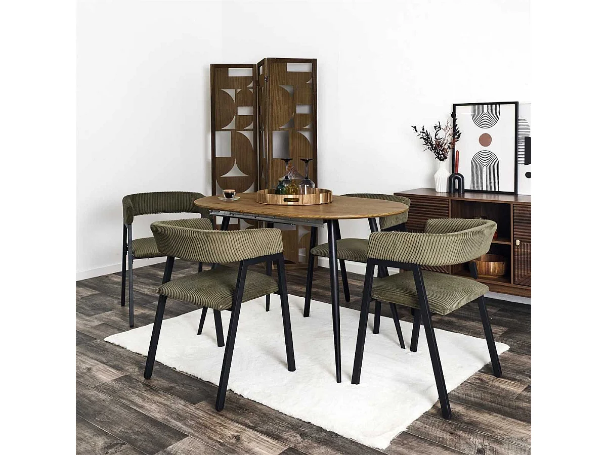 Lot de 6 fauteuils de table design en métal et velours côtelé coloris vert - AMORY