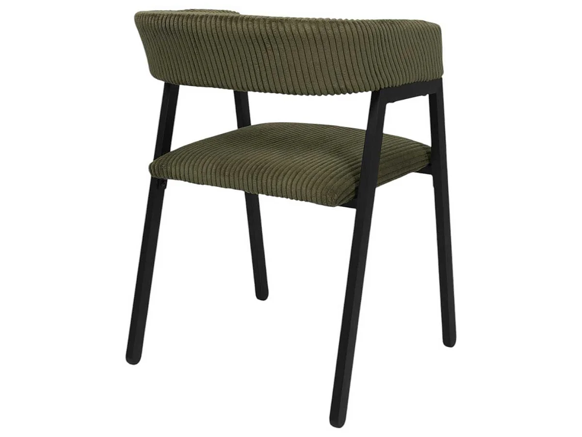 Lot de 6 fauteuils de table design en métal et velours côtelé coloris vert - AMORY