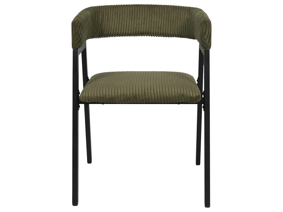 Lot de 6 fauteuils de table design en métal et velours côtelé coloris vert - AMORY