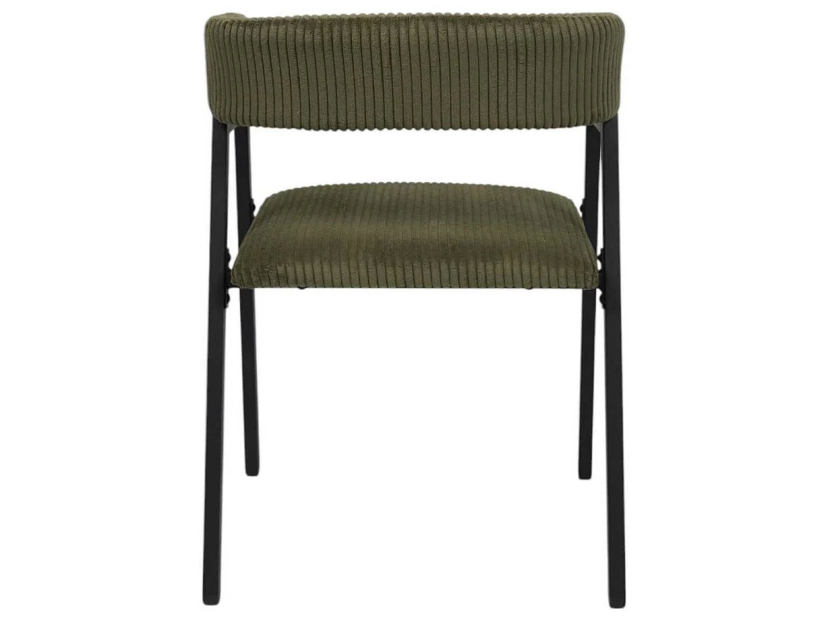 Lot de 6 fauteuils de table design en métal et velours côtelé coloris vert - AMORY