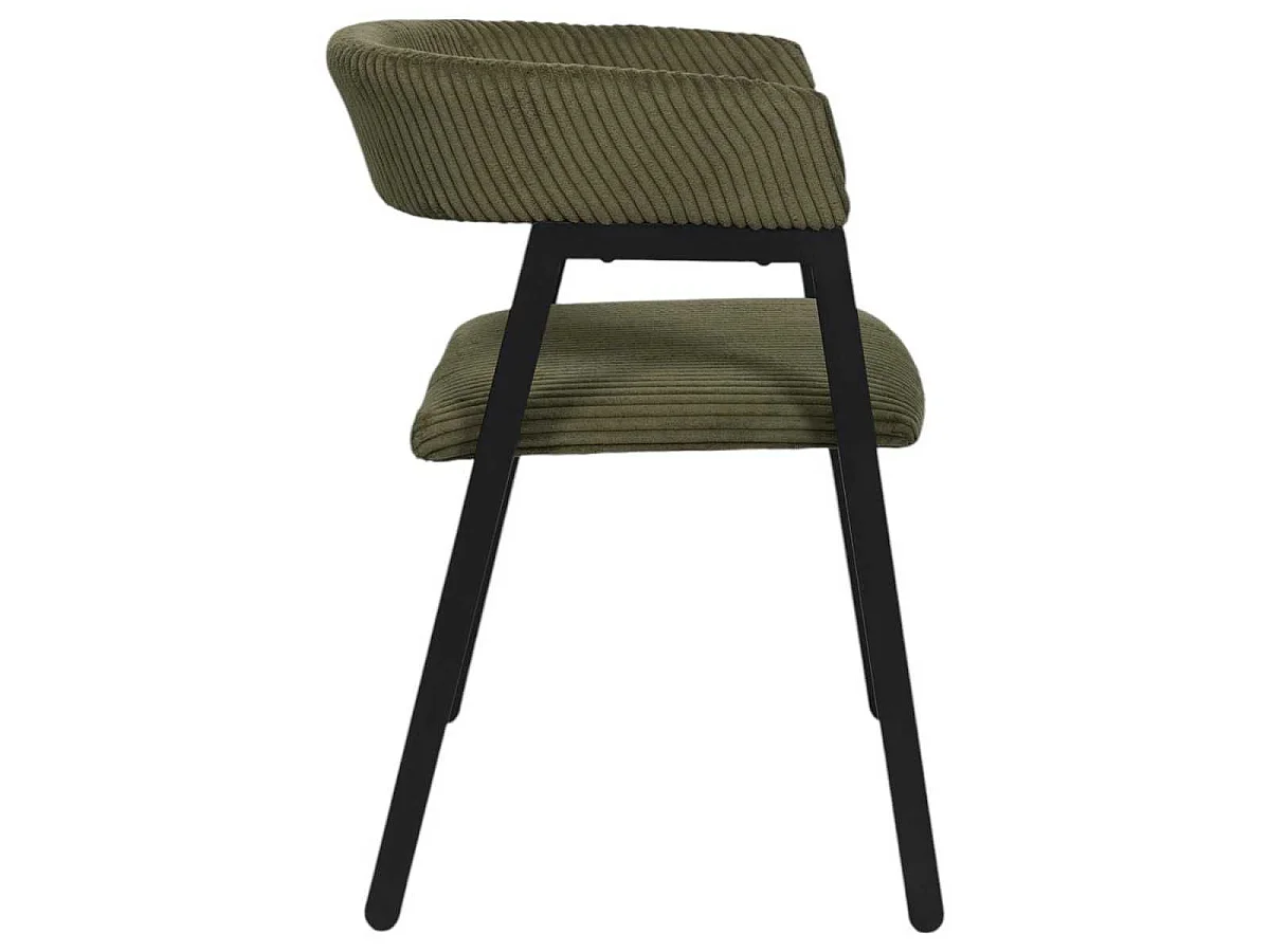 Lot de 6 fauteuils de table design en métal et velours côtelé coloris vert - AMORY