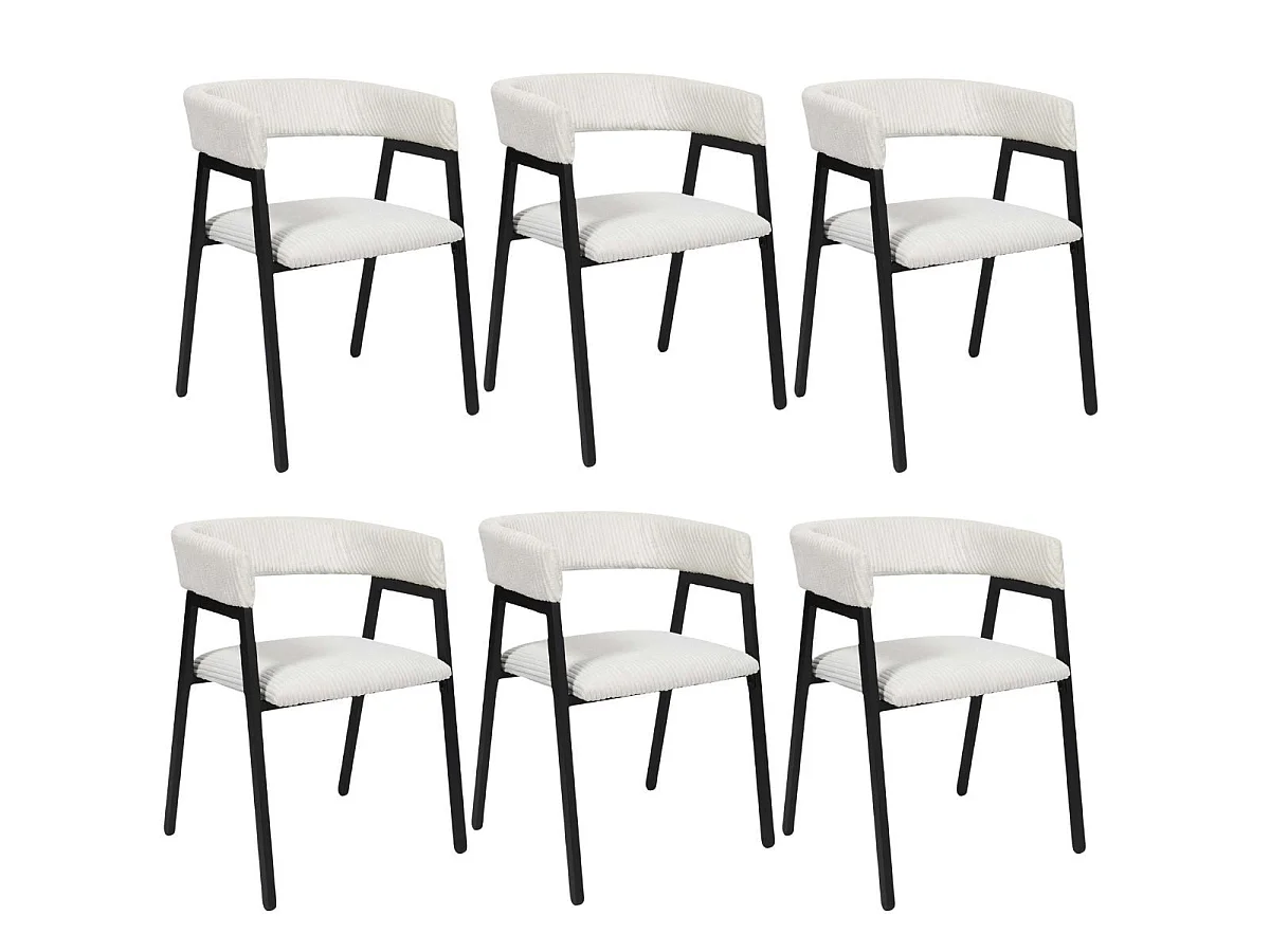 Lot de 6 fauteuils de table design en métal et velours côtelé coloris crème - AMORY