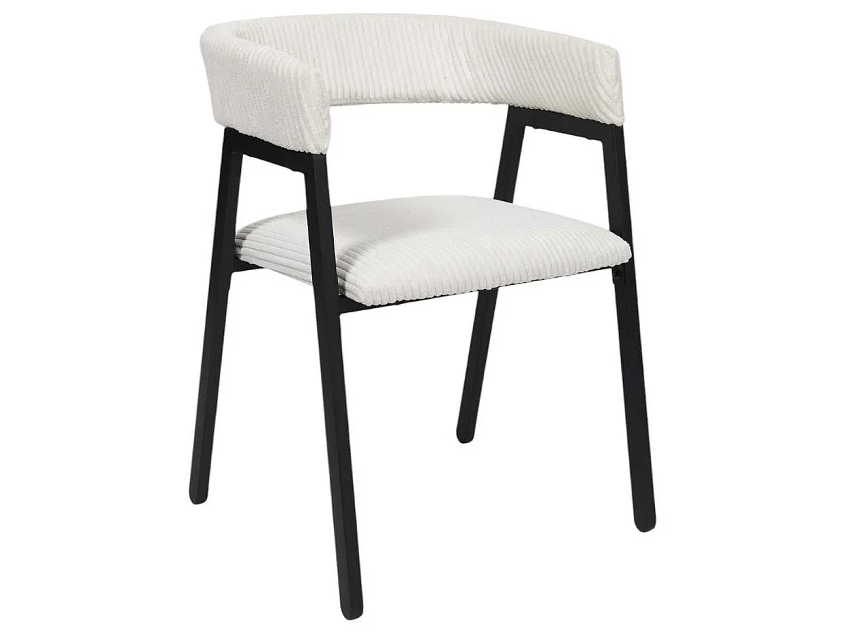 Lot de 6 fauteuils de table design en métal et velours côtelé coloris crème - AMORY