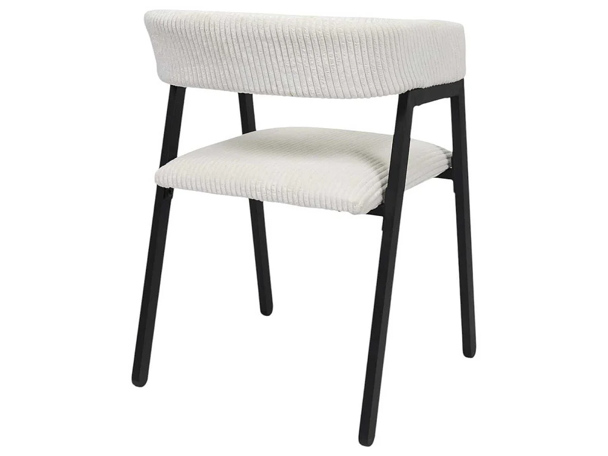 Lot de 6 fauteuils de table design en métal et velours côtelé coloris crème - AMORY