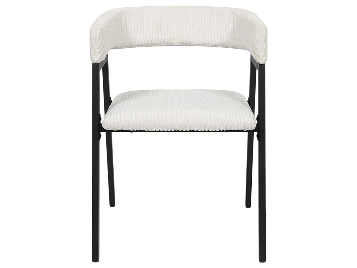 Lot de 6 fauteuils de table design en métal et velours côtelé coloris crème - AMORY
