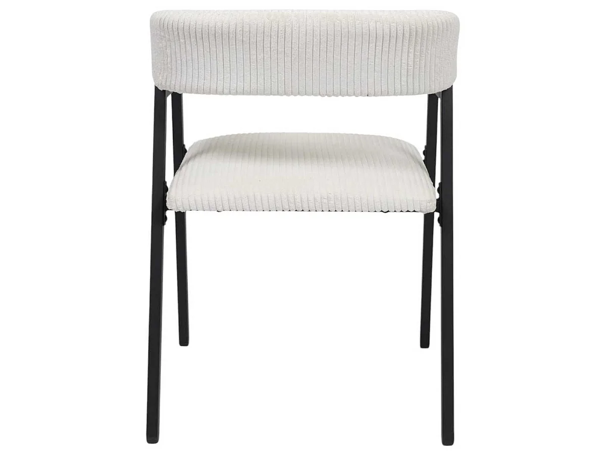 Lot de 6 fauteuils de table design en métal et velours côtelé coloris crème - AMORY