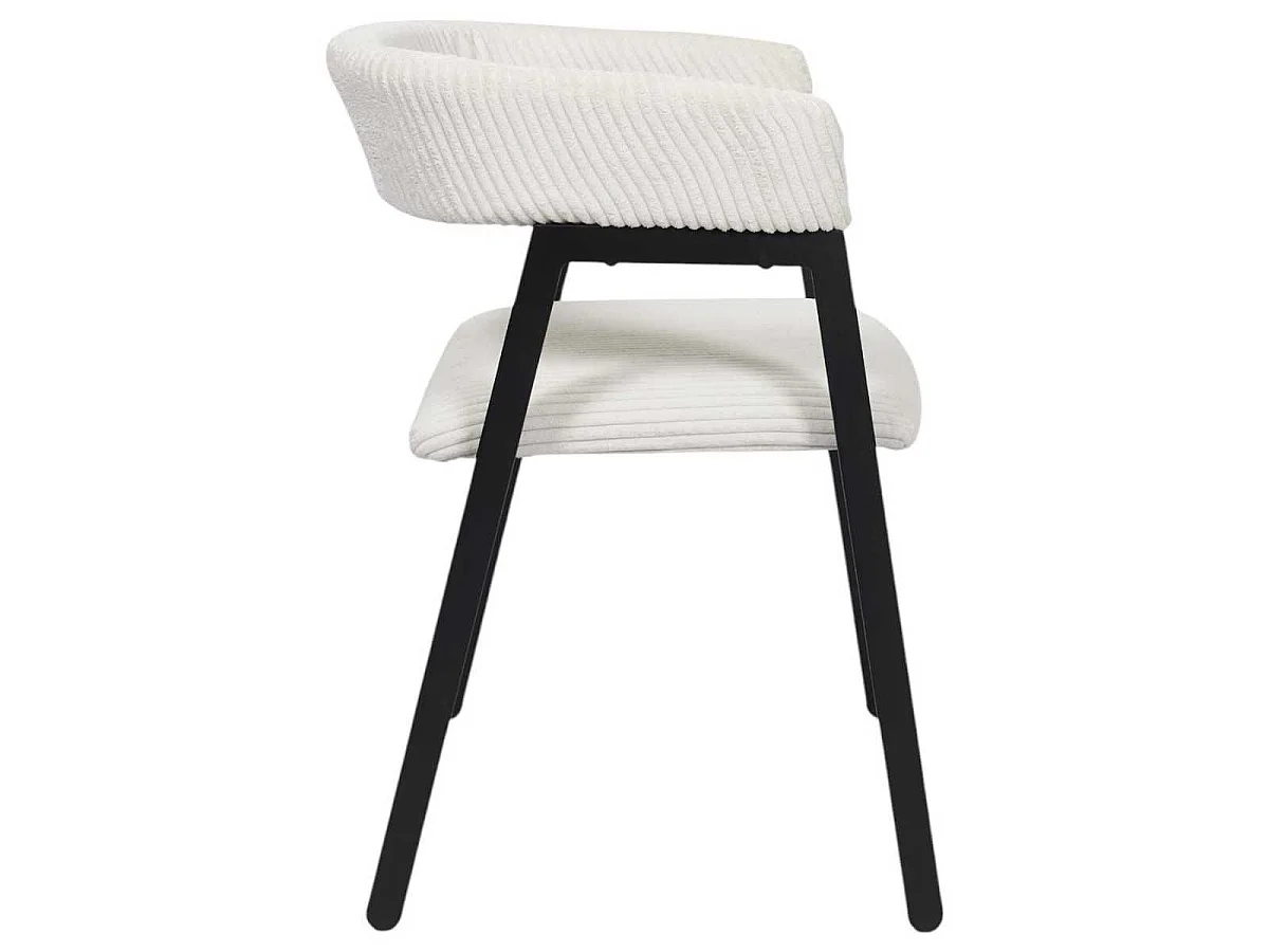 Lot de 6 fauteuils de table design en métal et velours côtelé coloris crème - AMORY