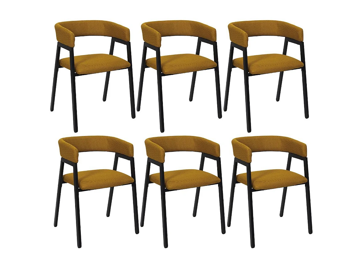 Lot de 6 fauteuils design de table en tissu texturé maille 3D jaune - ELECTRON