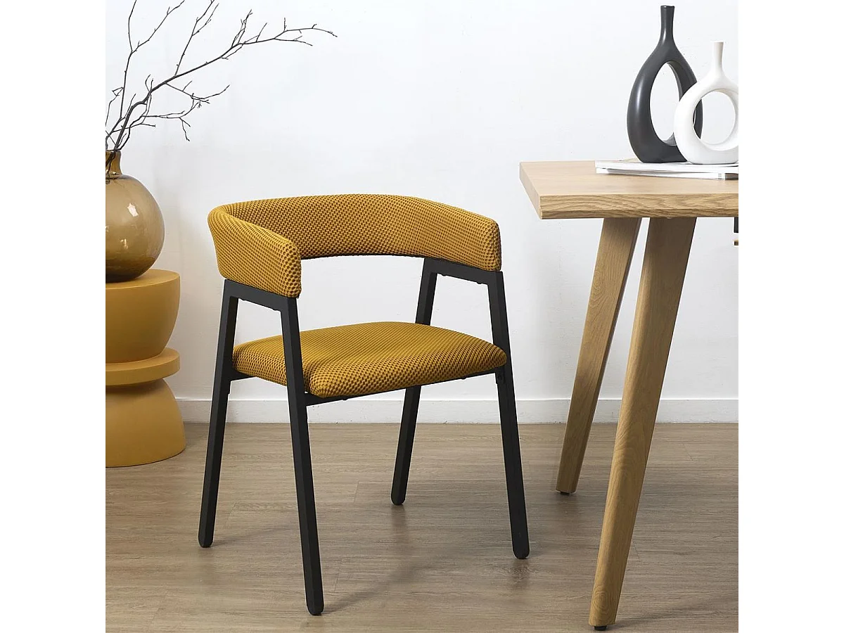 Lot de 6 fauteuils design de table en tissu texturé maille 3D jaune - ELECTRON