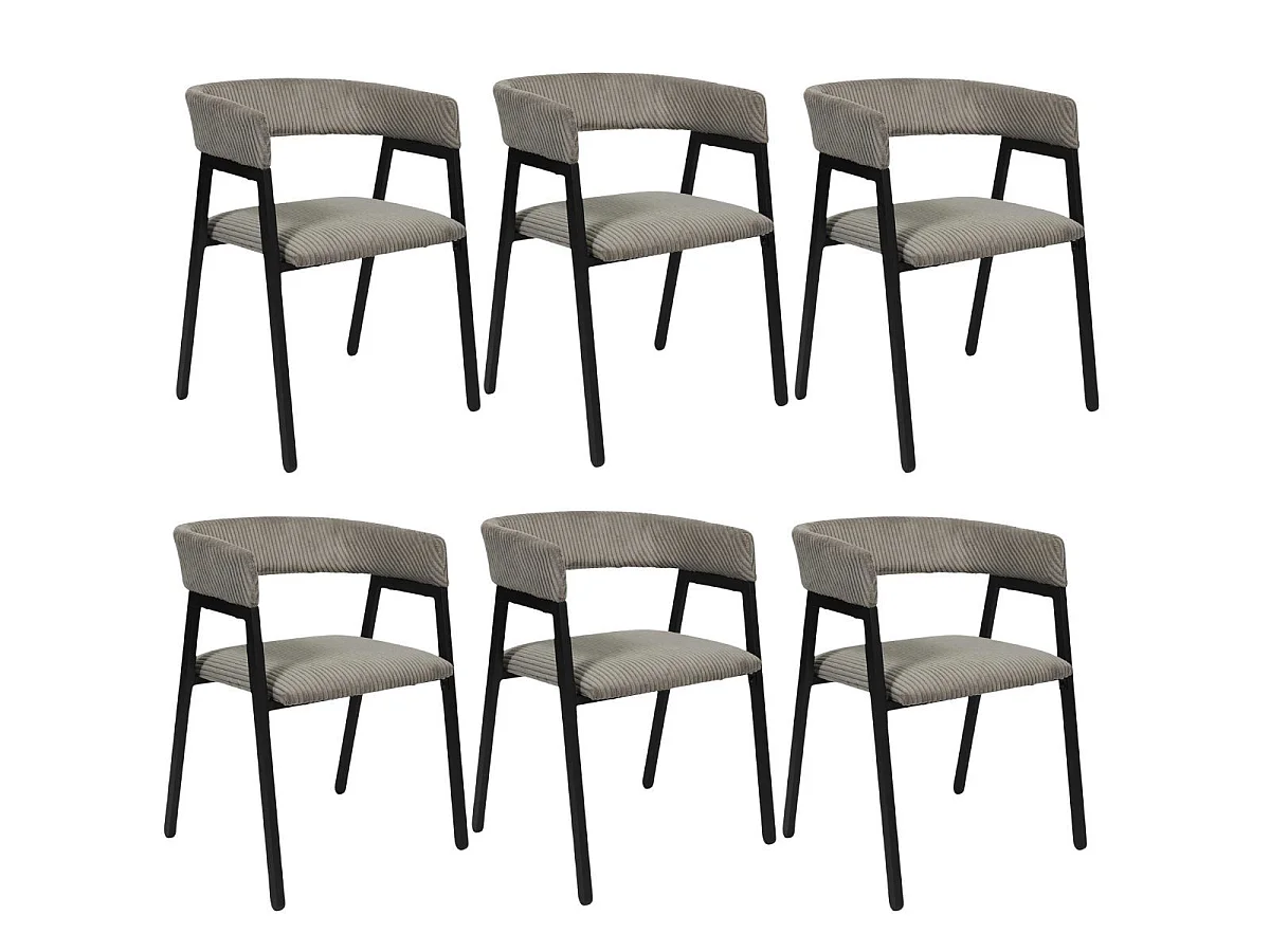 Lot de 6 fauteuils de table design en métal et velours côtelé coloris taupe - AMORY