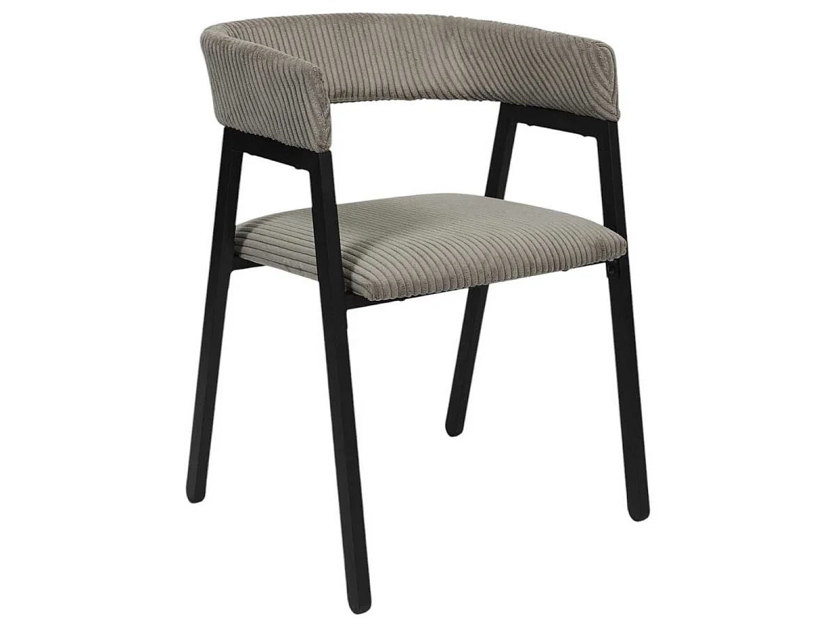 Lot de 6 fauteuils de table design en métal et velours côtelé coloris taupe - AMORY